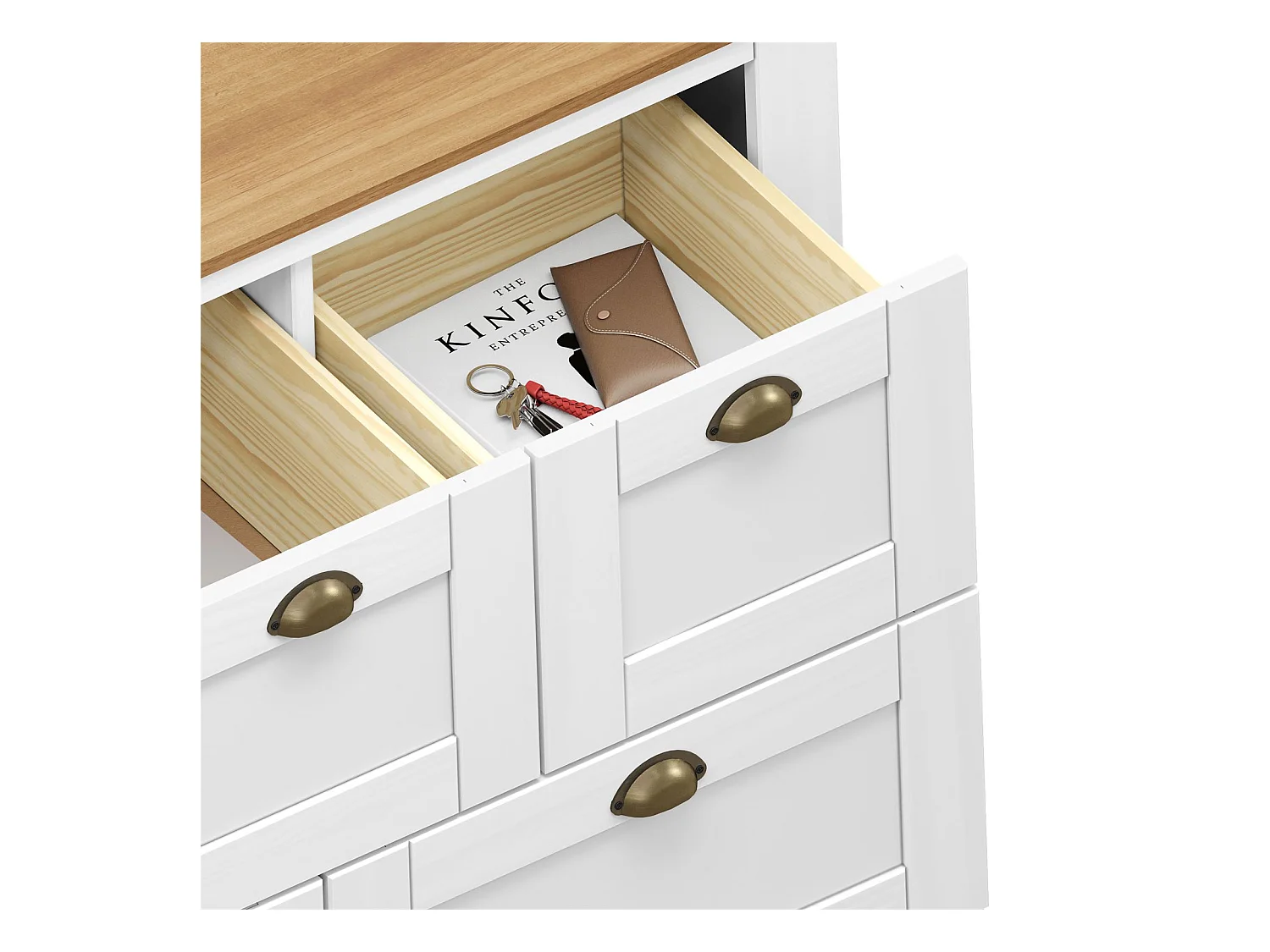 Commode chambre BOLTON L 110 cm en bois massif lasuré blanc et brun 7 tiroirs meuble de rangement adulte buffet