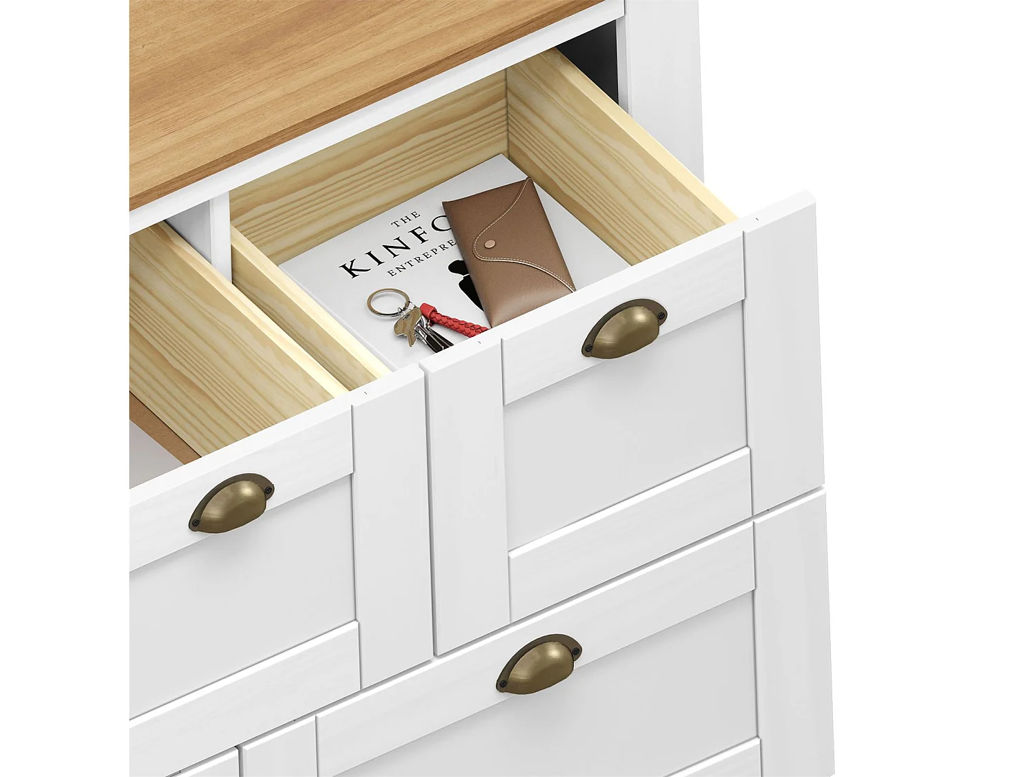 Commode chambre BOLTON L 110 cm en bois massif lasuré blanc et brun 7 tiroirs meuble de rangement adulte buffet