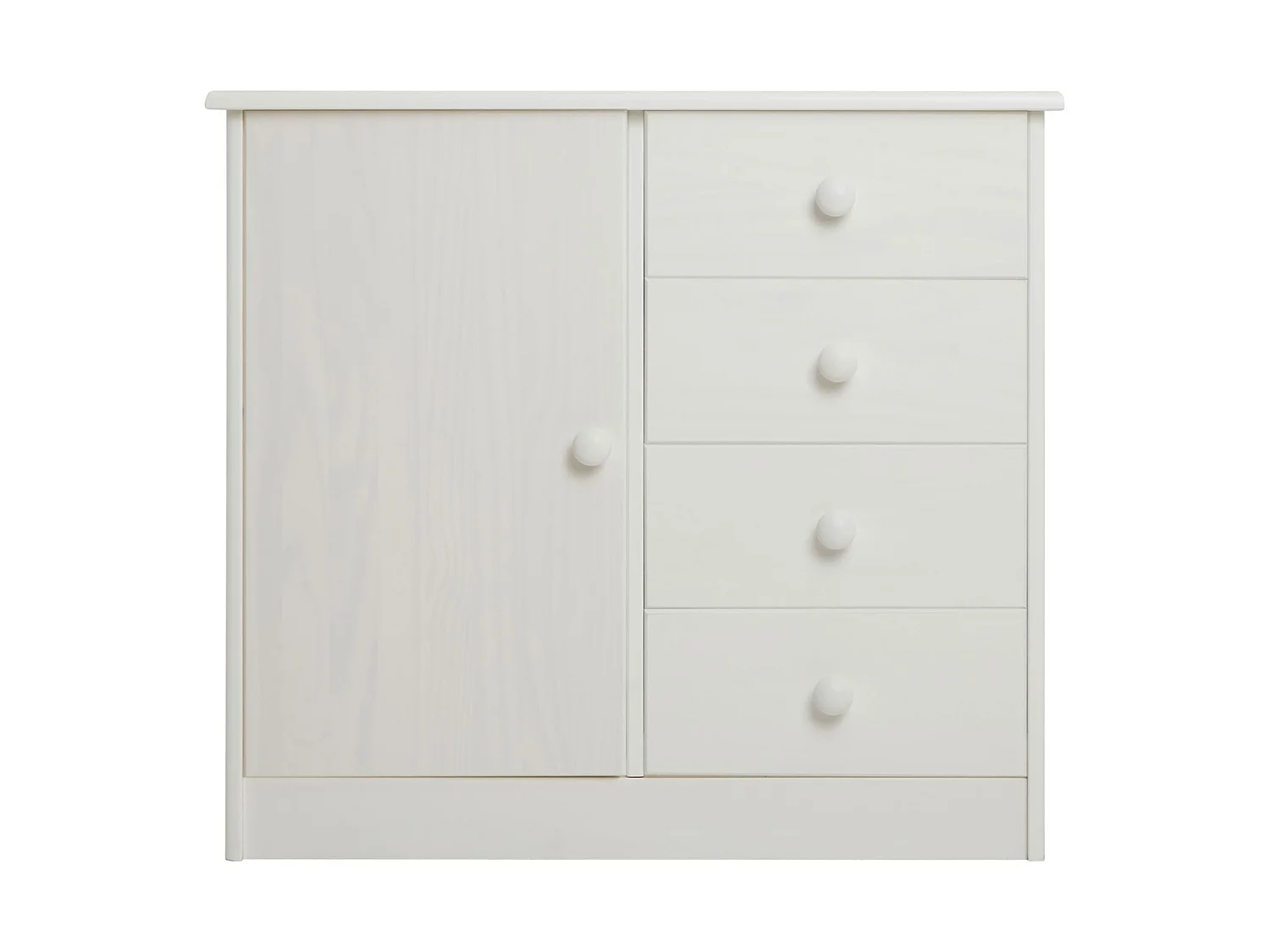 Commode en pin massif blanc RONDO buffet meuble de rangement avec 4 tiroirs et une porte