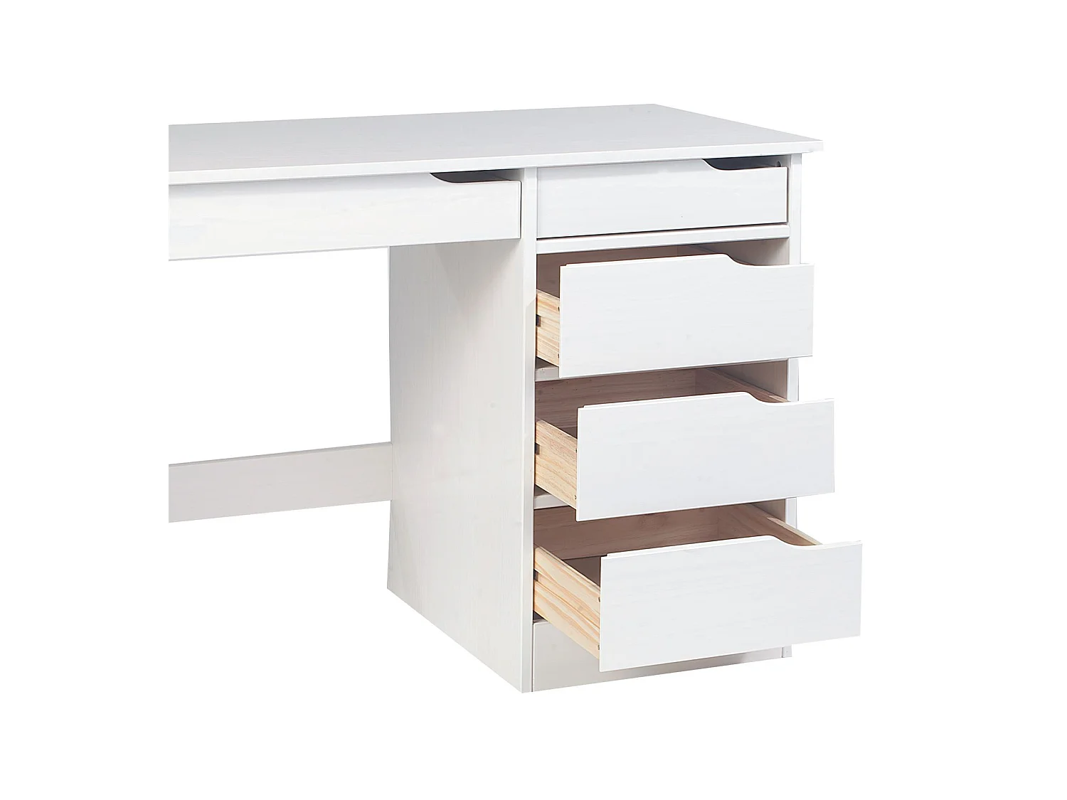 Bureau HUGO avec rangement 5 tiroirs style scandinave en pin massif lasuré blanc