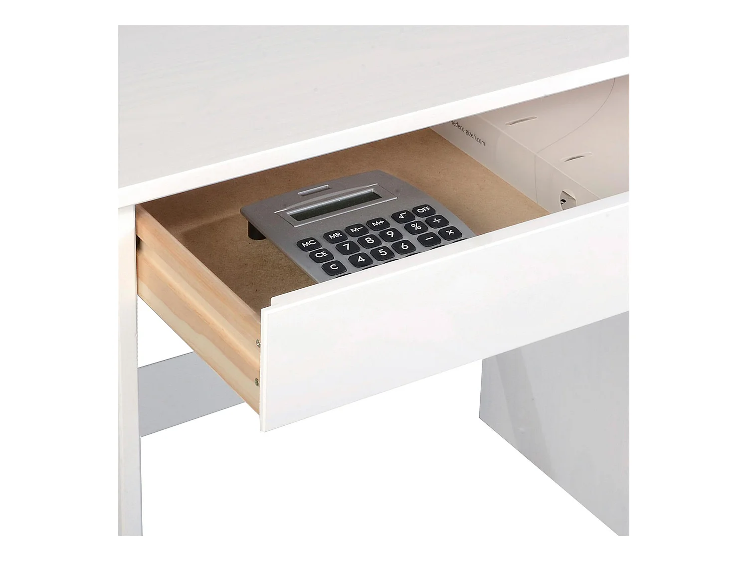 Bureau HUGO avec rangement 5 tiroirs style scandinave en pin massif lasuré blanc