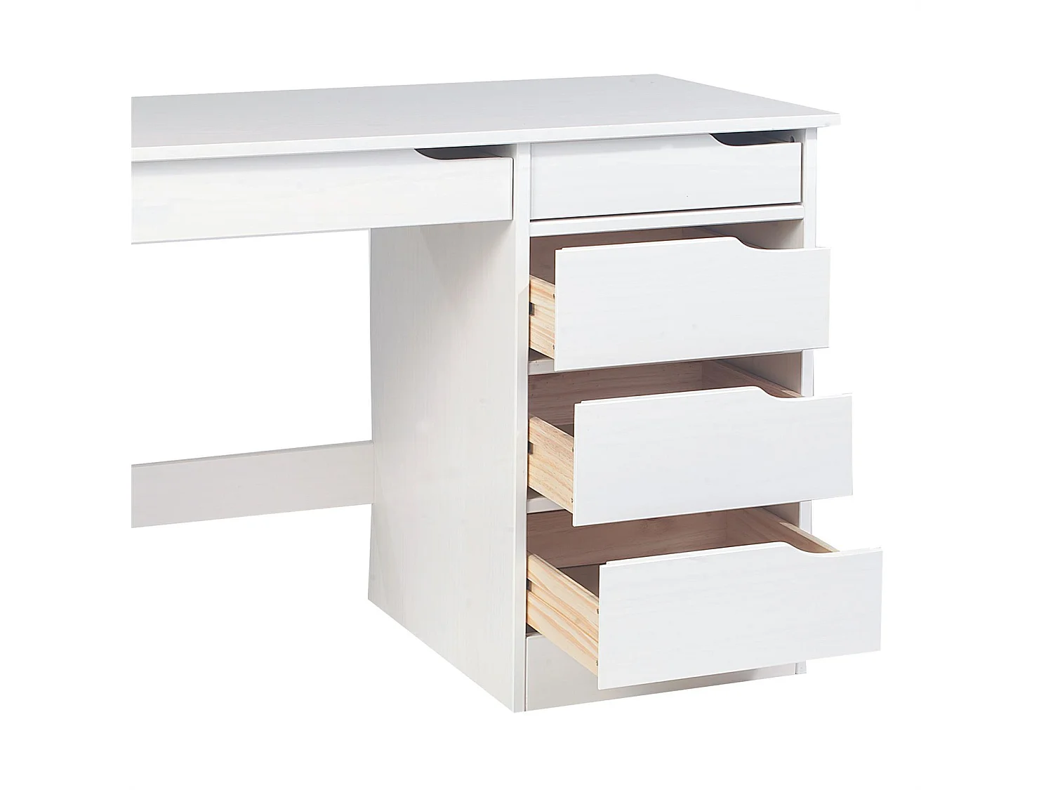 Bureau HUGO avec rangement 5 tiroirs style scandinave en pin massif lasuré blanc