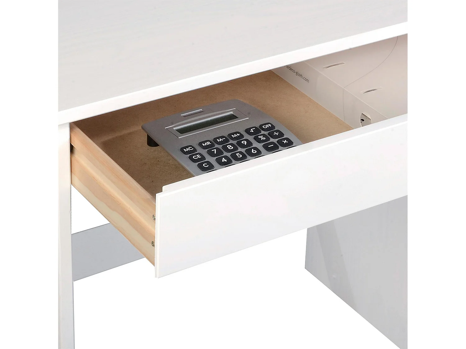 Bureau HUGO avec rangement 5 tiroirs style scandinave en pin massif lasuré blanc