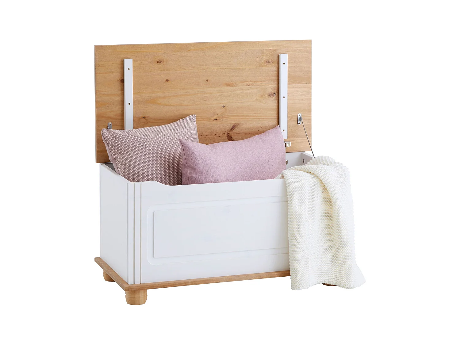 Coffre de rangement BRISTOL banc avec abattant en pin massif lasuré blanc et brun