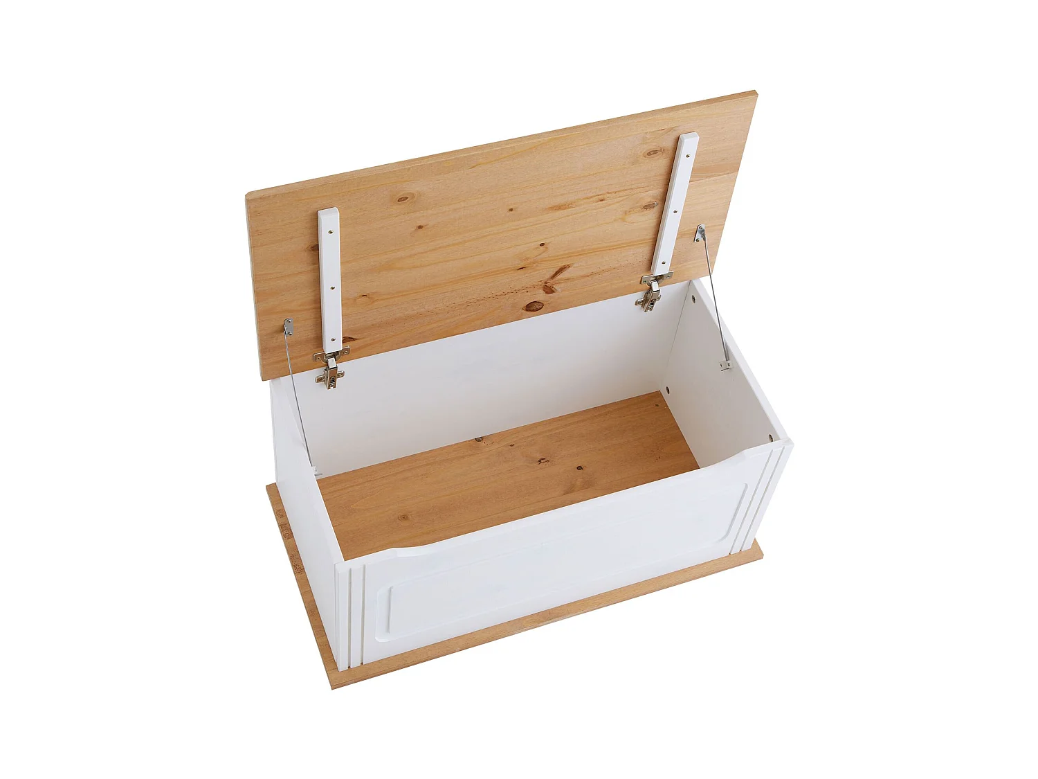 Coffre de rangement BRISTOL banc avec abattant en pin massif lasuré blanc et brun