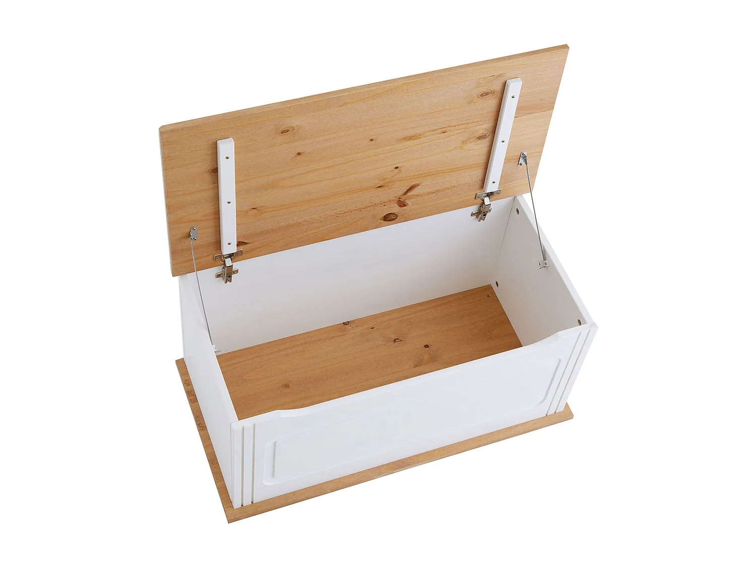 Coffre de rangement BRISTOL banc avec abattant en pin massif lasuré blanc et brun