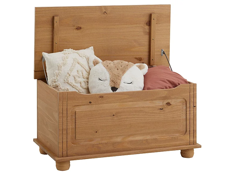 Coffre de rangement BRISTOL banc avec abattant en pin massif finition teintée cirée