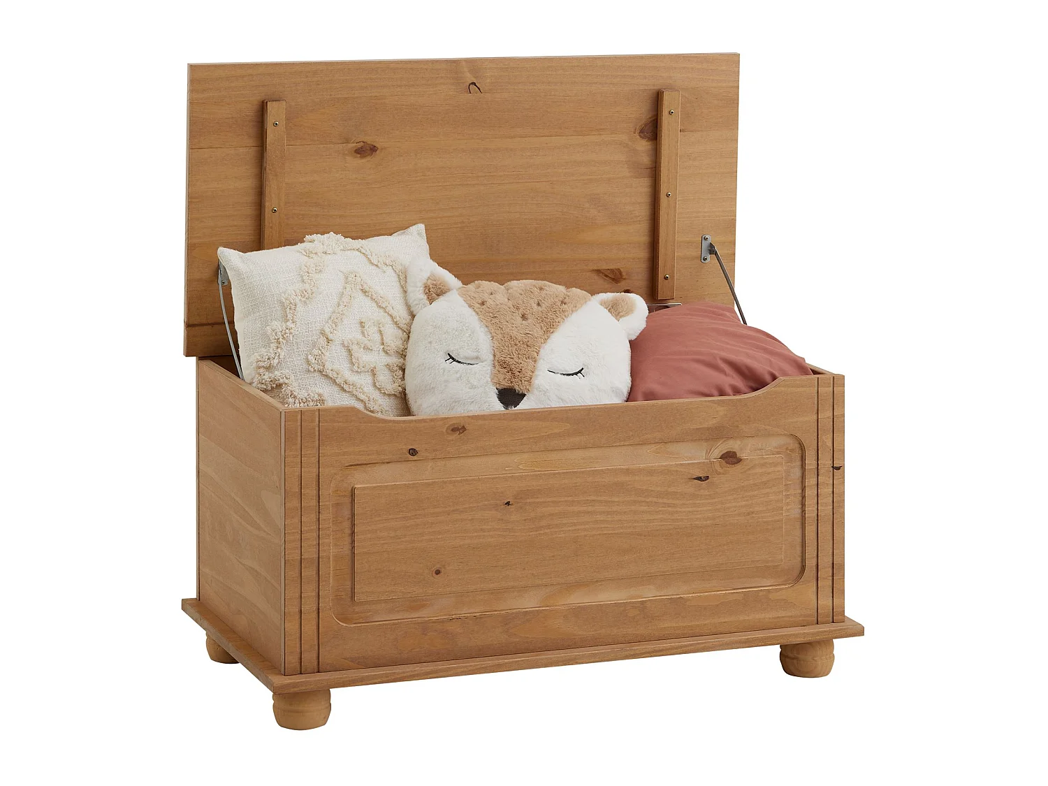 Coffre de rangement BRISTOL banc avec abattant en pin massif finition teintée cirée