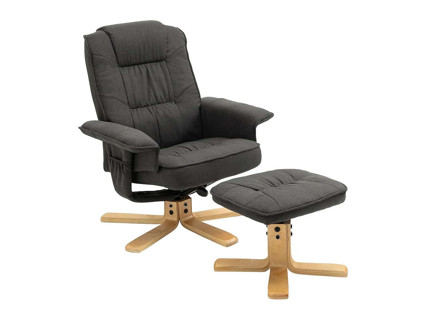 Fauteuil de relaxation CHARLY avec repose-pieds siège pivotant dossier inclinable assise rembourrée relax, en tissu gris anthracite