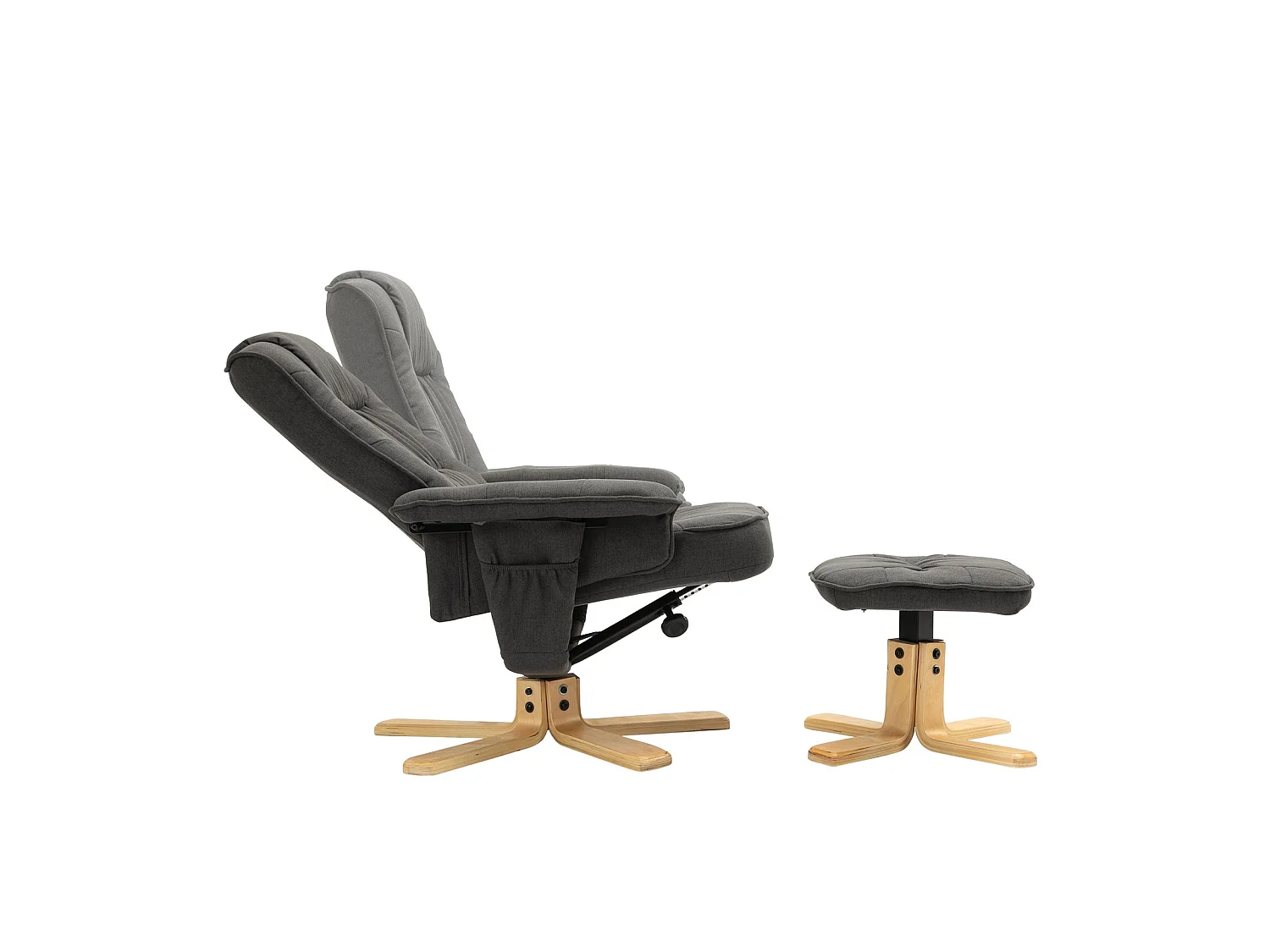 Fauteuil de relaxation CHARLY avec repose-pieds siège pivotant dossier inclinable assise rembourrée relax, en tissu gris anthracite