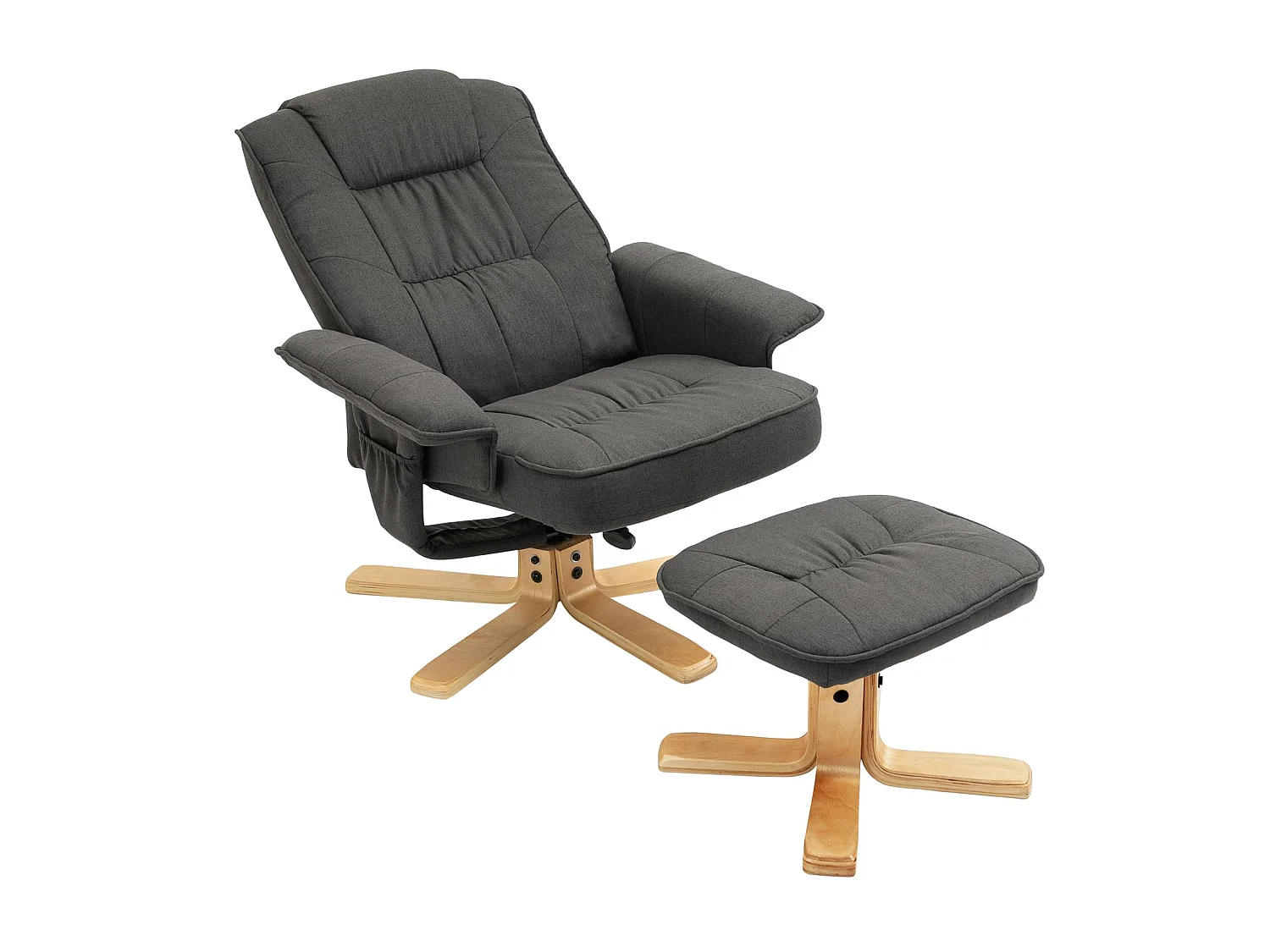 Fauteuil de relaxation CHARLY avec repose-pieds siège pivotant dossier inclinable assise rembourrée relax, en tissu gris anthracite