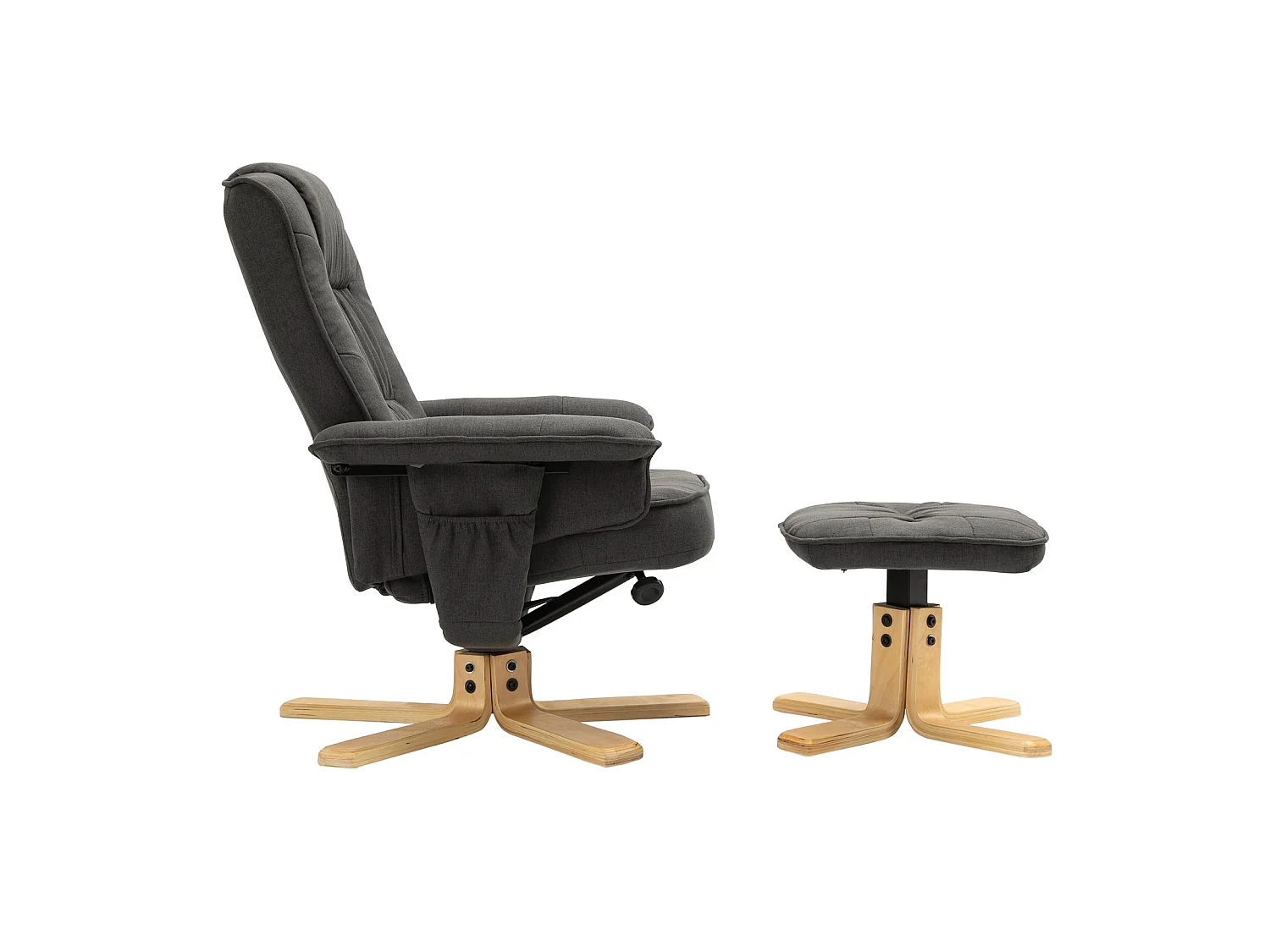 Fauteuil de relaxation CHARLY avec repose-pieds siège pivotant dossier inclinable assise rembourrée relax, en tissu gris anthracite