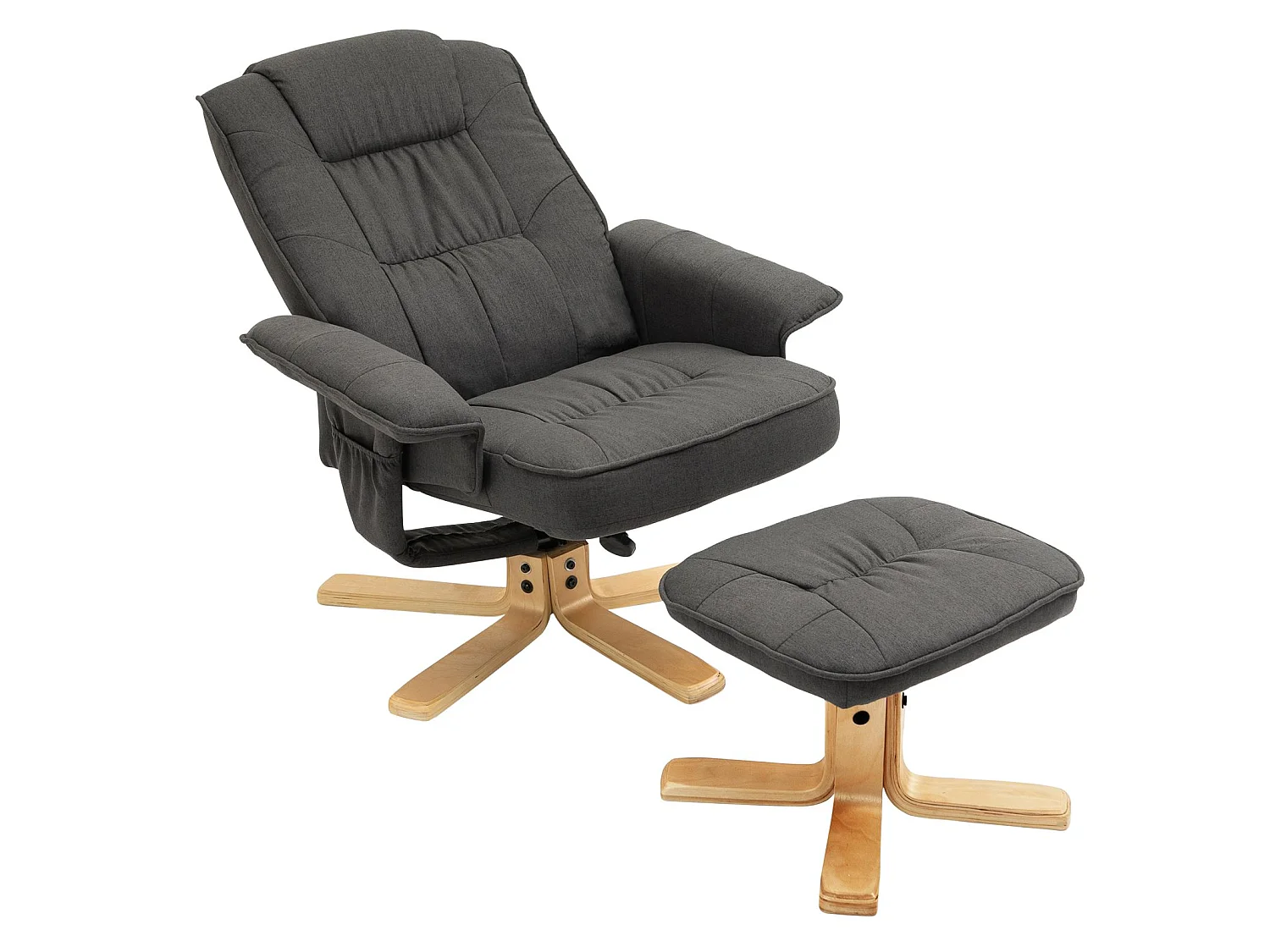 Fauteuil de relaxation CHARLY avec repose-pieds siège pivotant dossier inclinable assise rembourrée relax, en tissu gris anthracite