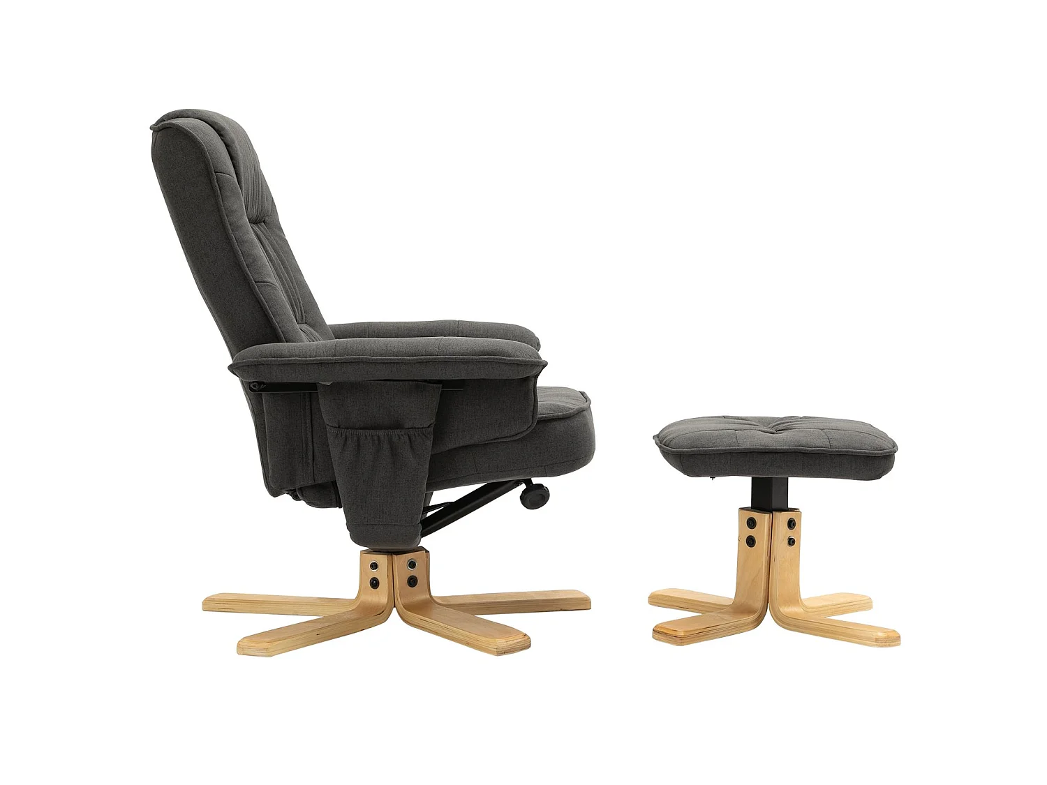 Fauteuil de relaxation CHARLY avec repose-pieds siège pivotant dossier inclinable assise rembourrée relax, en tissu gris anthracite