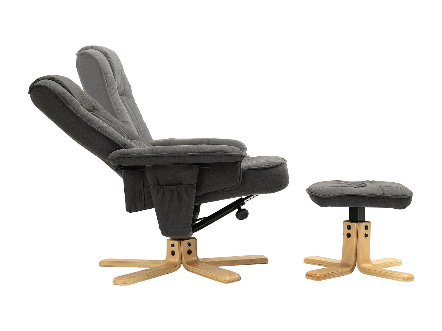 Fauteuil de relaxation CHARLY avec repose-pieds siège pivotant dossier inclinable assise rembourrée relax, en tissu gris anthracite