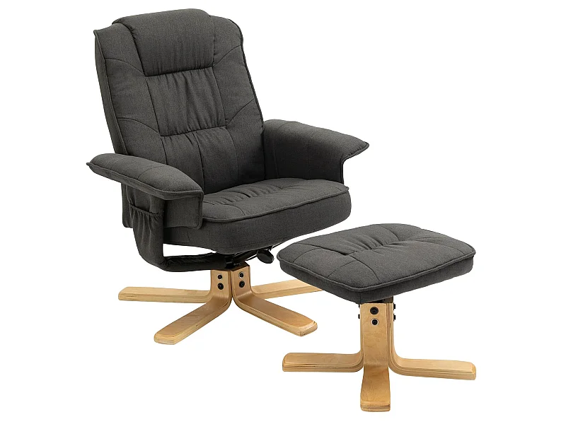 Fauteuil de relaxation CHARLY avec repose-pieds siège pivotant dossier inclinable assise rembourrée relax, en tissu gris anthracite