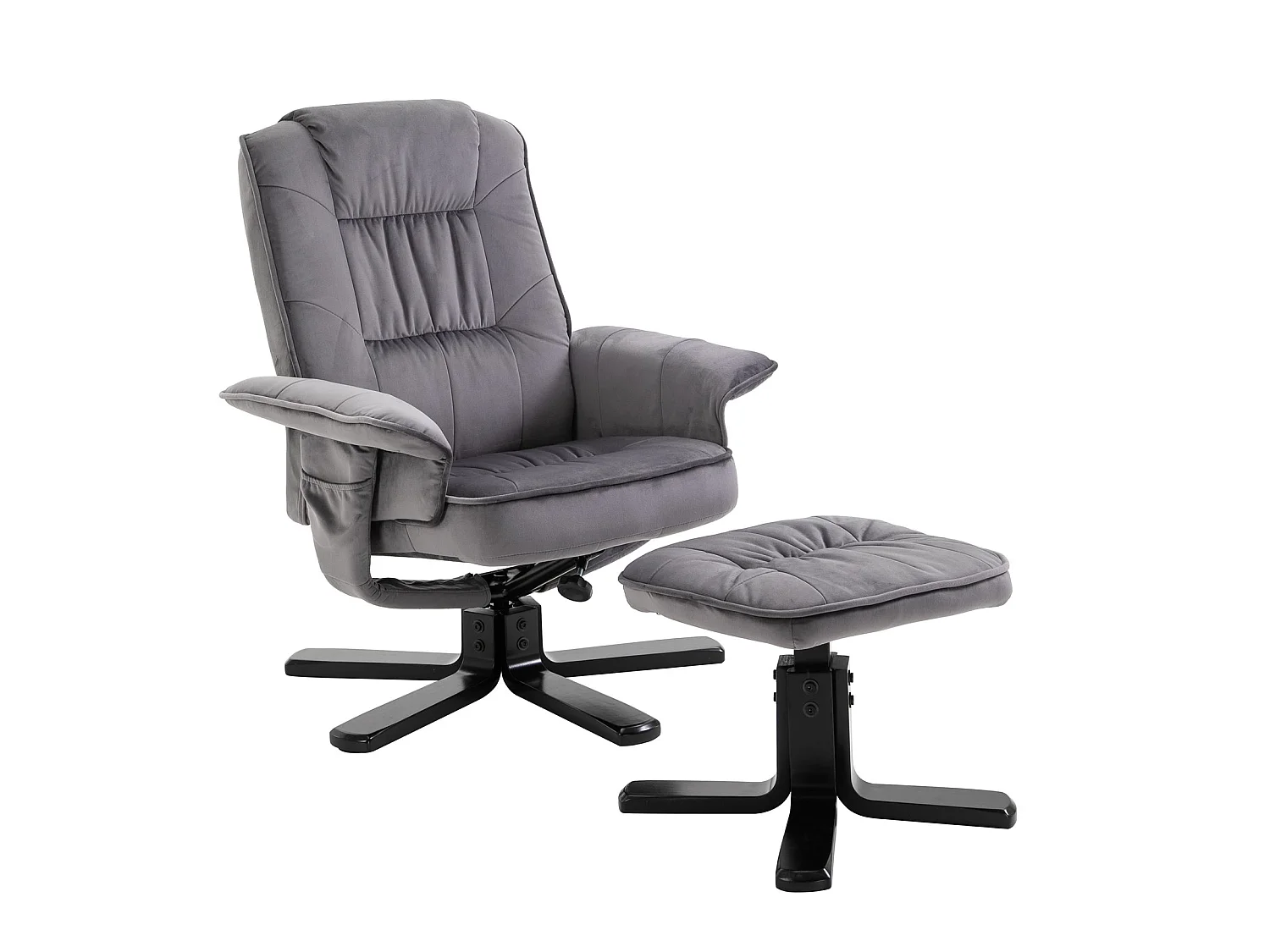 Fauteuil de relaxation CHARLES avec repose-pieds pouf siège pivotant dossier inclinable assise rembourrée relax, en velours gris