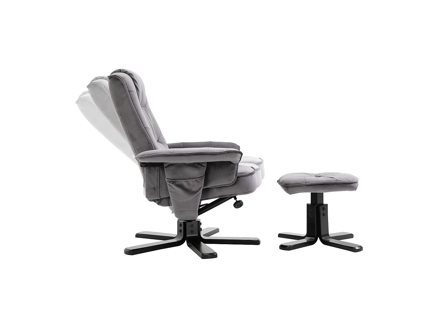 Fauteuil de relaxation CHARLES avec repose-pieds pouf siège pivotant dossier inclinable assise rembourrée relax, en velours gris