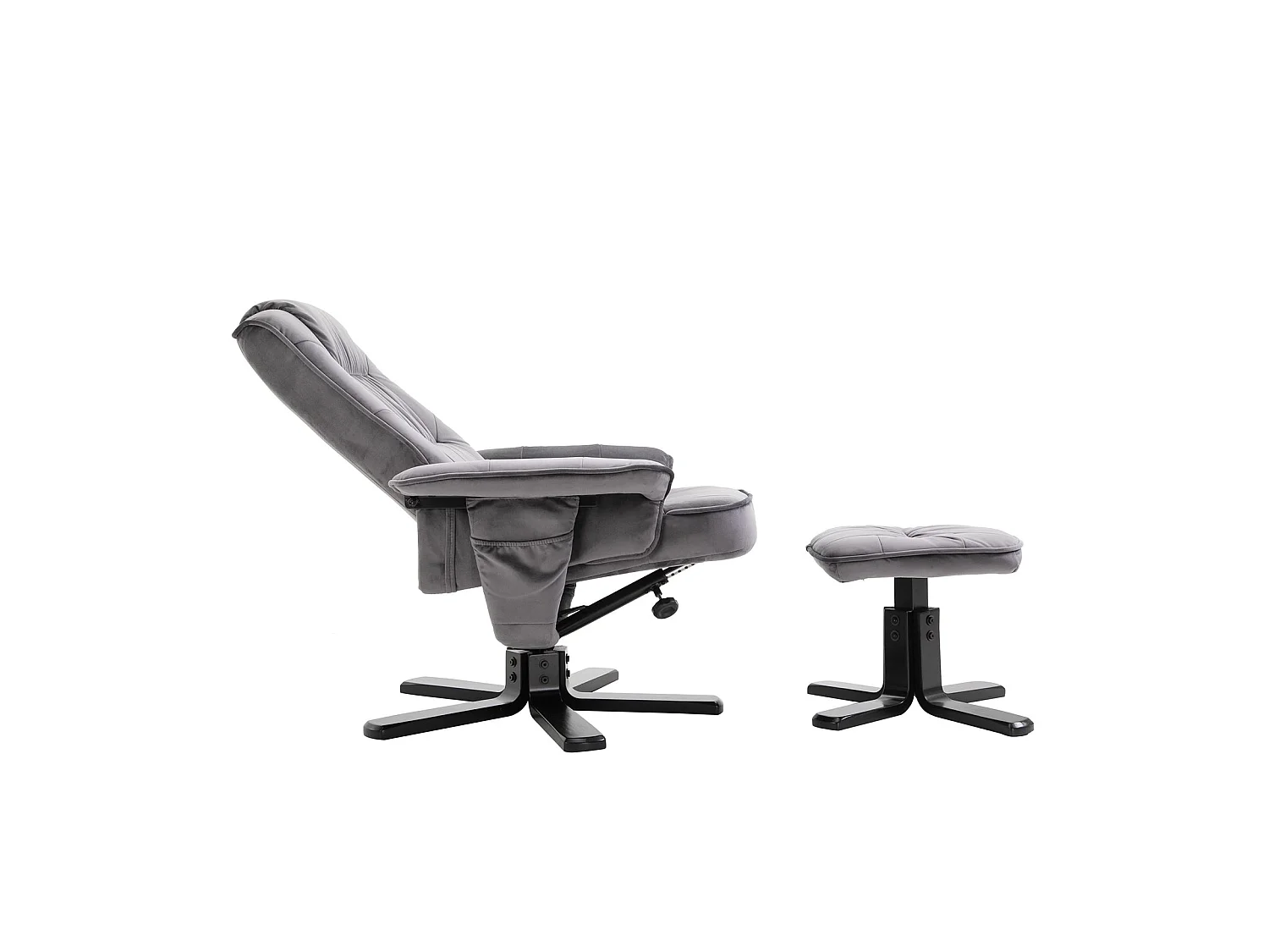 Fauteuil de relaxation CHARLES avec repose-pieds pouf siège pivotant dossier inclinable assise rembourrée relax, en velours gris