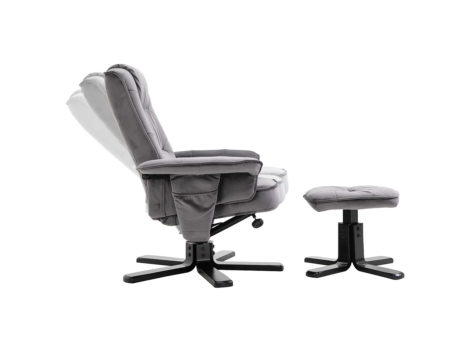 Fauteuil de relaxation CHARLES avec repose-pieds pouf siège pivotant dossier inclinable assise rembourrée relax, en velours gris