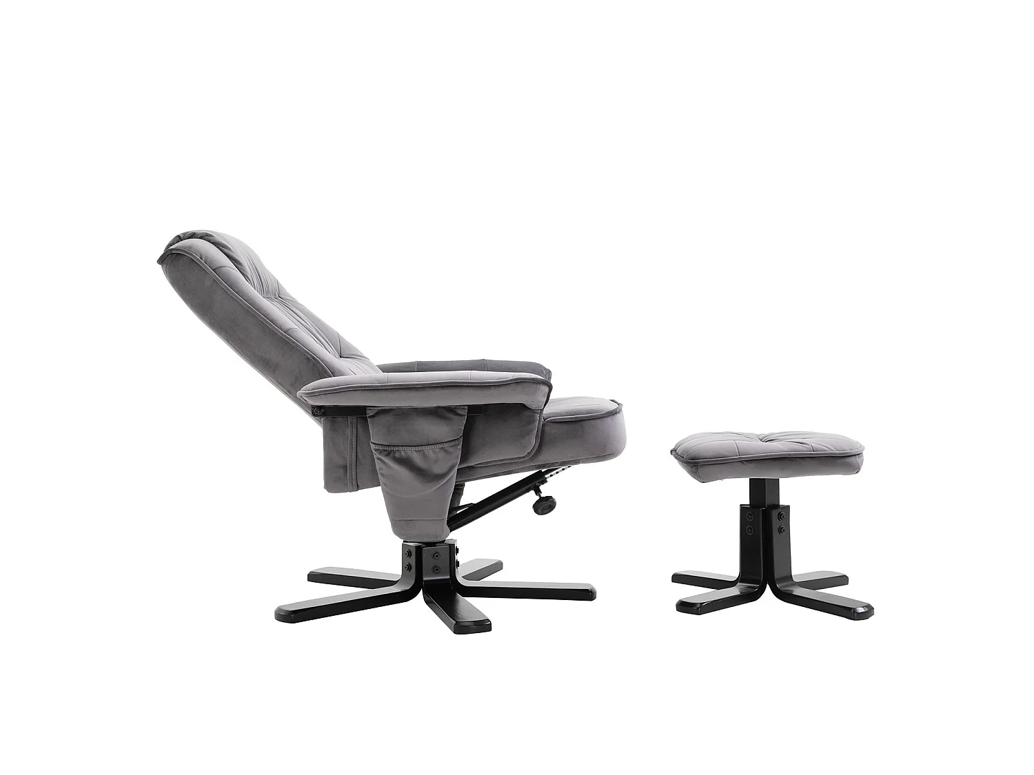 Fauteuil de relaxation CHARLES avec repose-pieds pouf siège pivotant dossier inclinable assise rembourrée relax, en velours gris