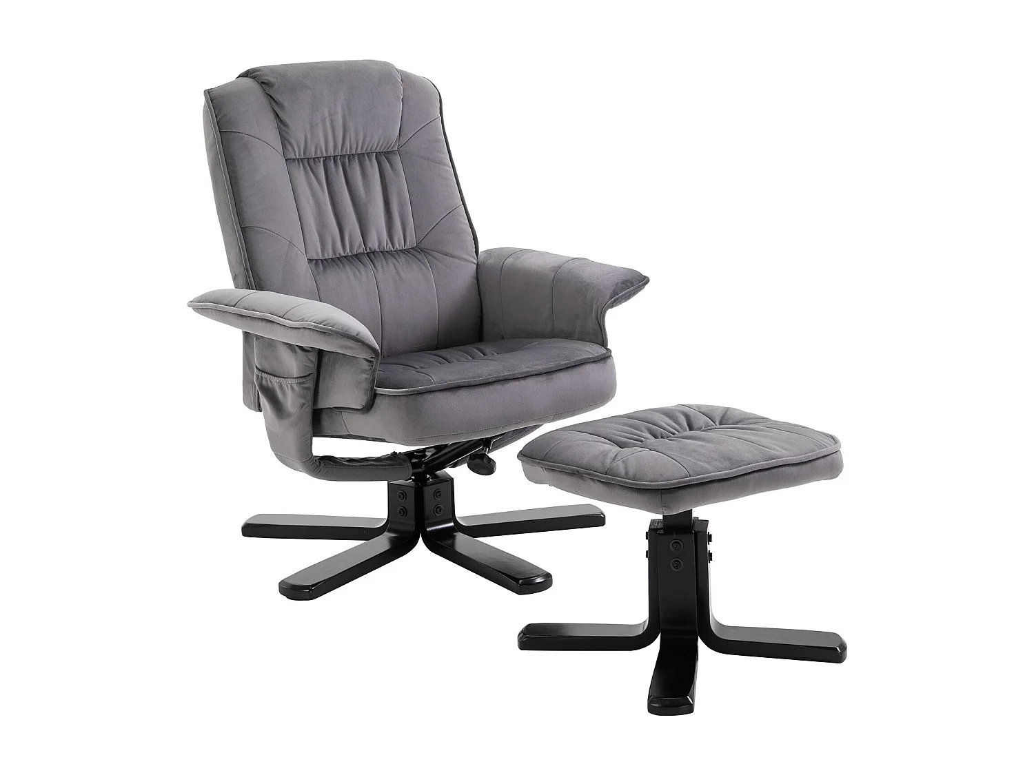 Fauteuil de relaxation CHARLES avec repose-pieds pouf siège pivotant dossier inclinable assise rembourrée relax, en velours gris