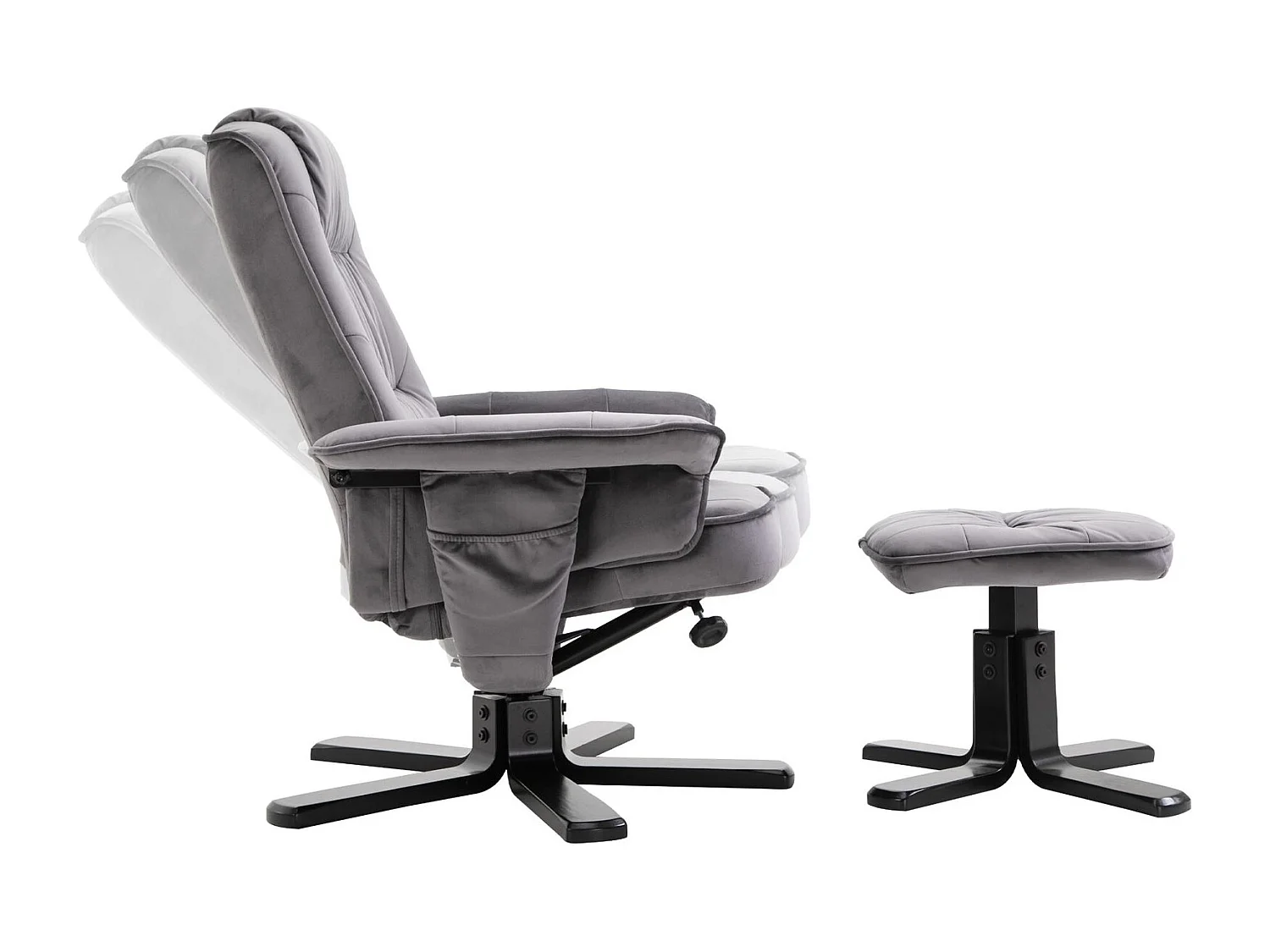 Fauteuil de relaxation CHARLES avec repose-pieds pouf siège pivotant dossier inclinable assise rembourrée relax, en velours gris