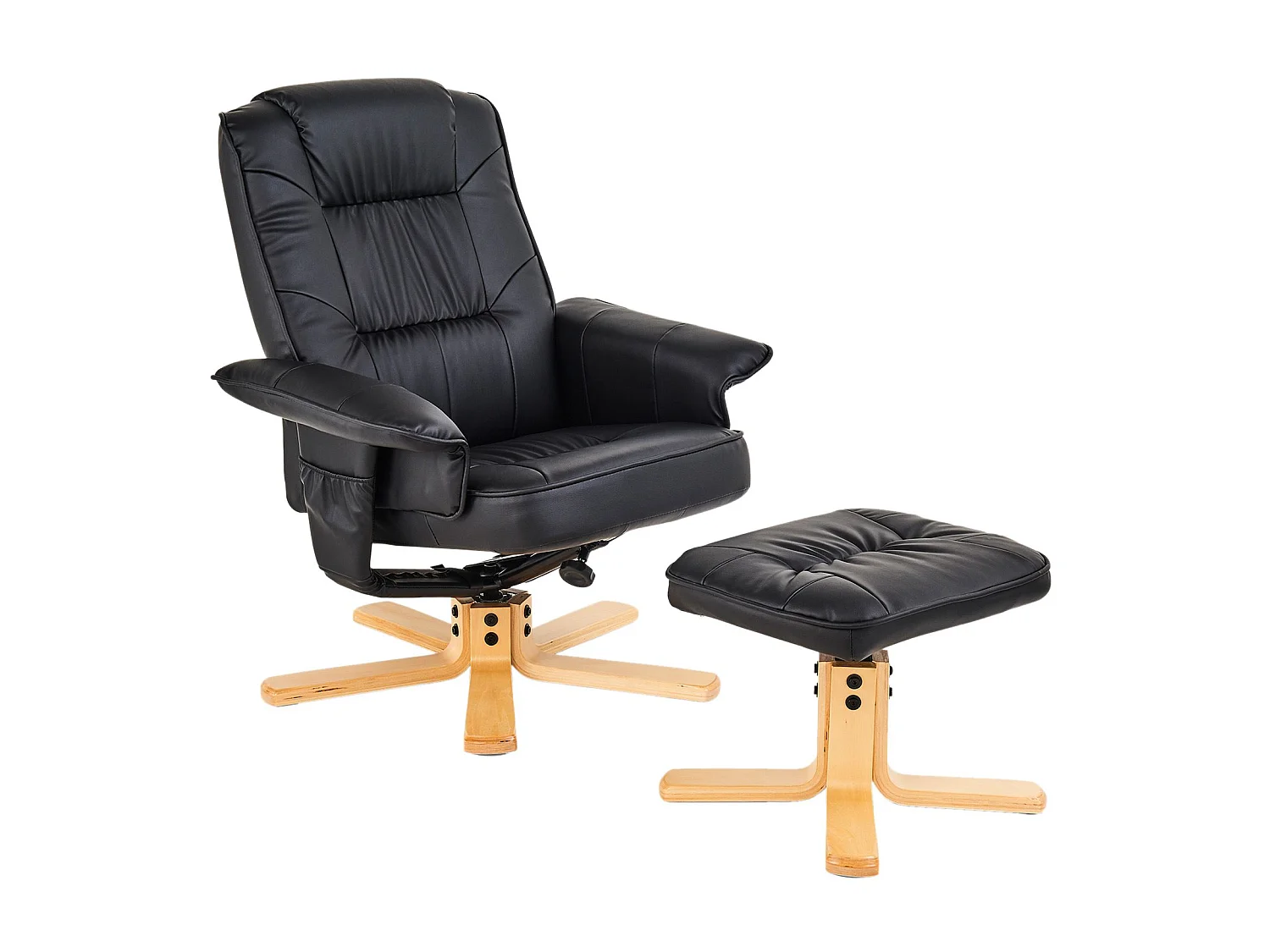 Fauteuil de relaxation CHARLY avec repose-pieds pouf siège pivotant dossier inclinable assise rembourrée relax, en synthétique noir