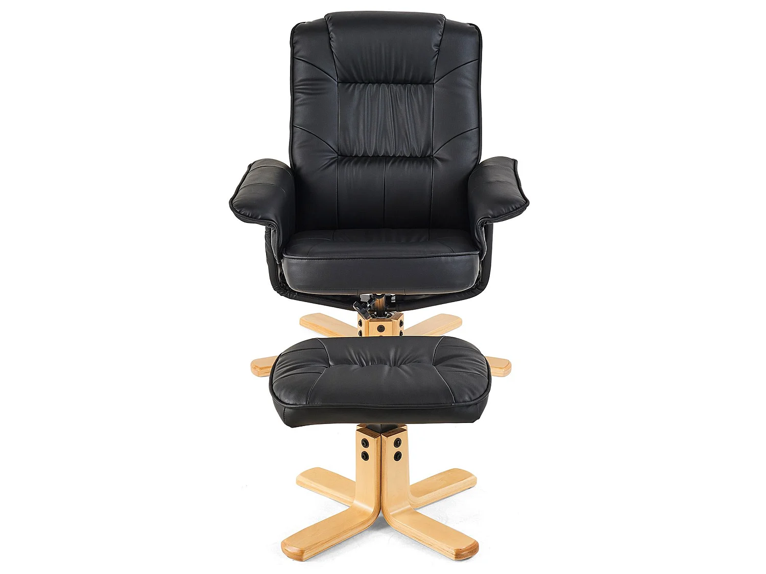 Fauteuil de relaxation CHARLY avec repose-pieds pouf siège pivotant dossier inclinable assise rembourrée relax, en synthétique noir