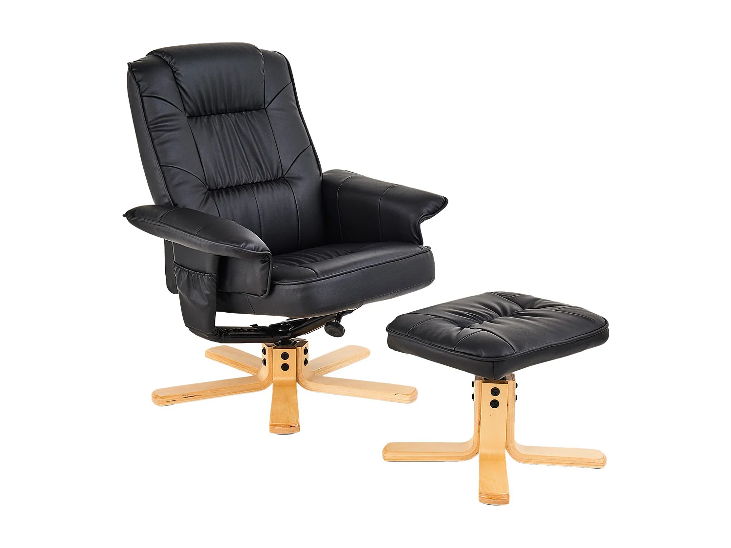 Fauteuil de relaxation CHARLY avec repose-pieds pouf siège pivotant dossier inclinable assise rembourrée relax, en synthétique noir
