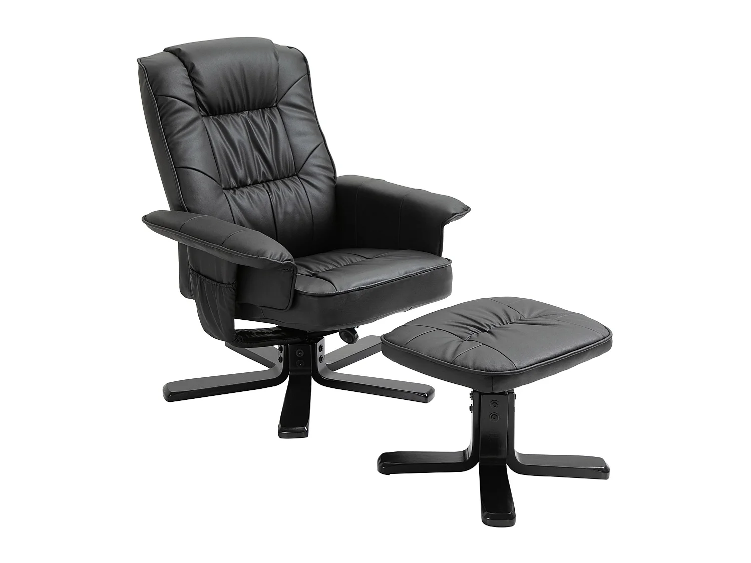 Fauteuil de relaxation CHARLY avec repose-pieds pouf siège pivotant dossier iinclinable en synthétique noir et pieds noir
