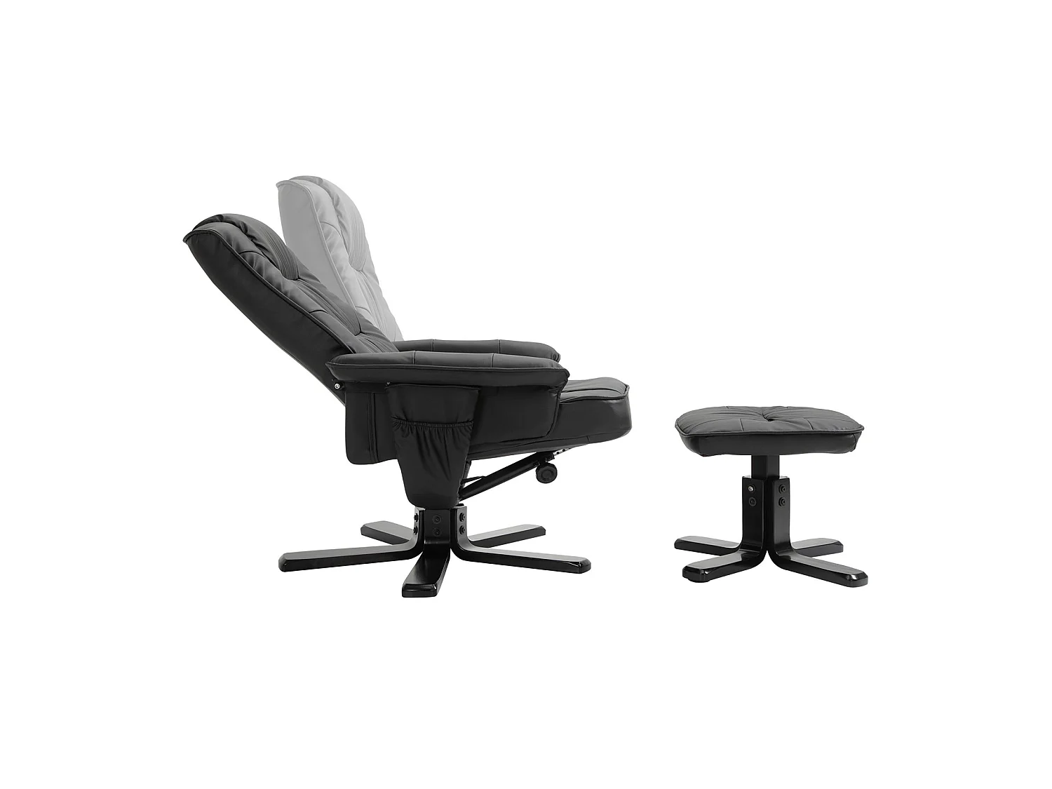 Fauteuil de relaxation CHARLY avec repose-pieds pouf siège pivotant dossier iinclinable en synthétique noir et pieds noir