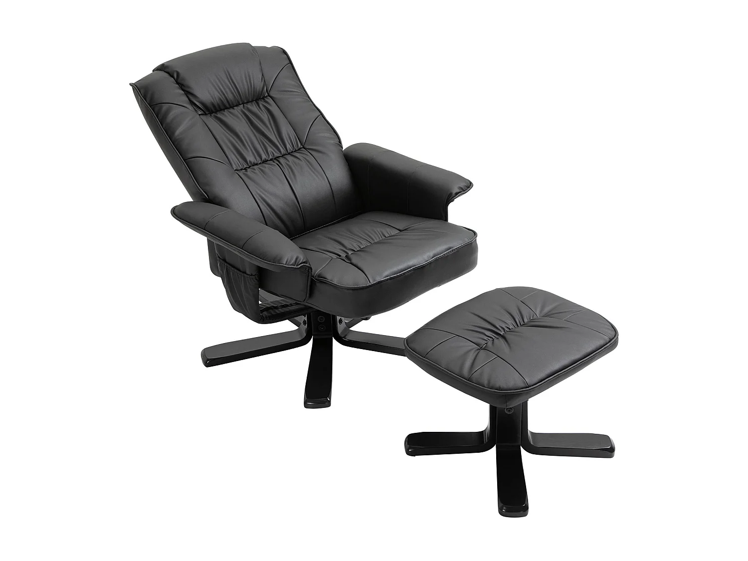 Fauteuil de relaxation CHARLY avec repose-pieds pouf siège pivotant dossier iinclinable en synthétique noir et pieds noir