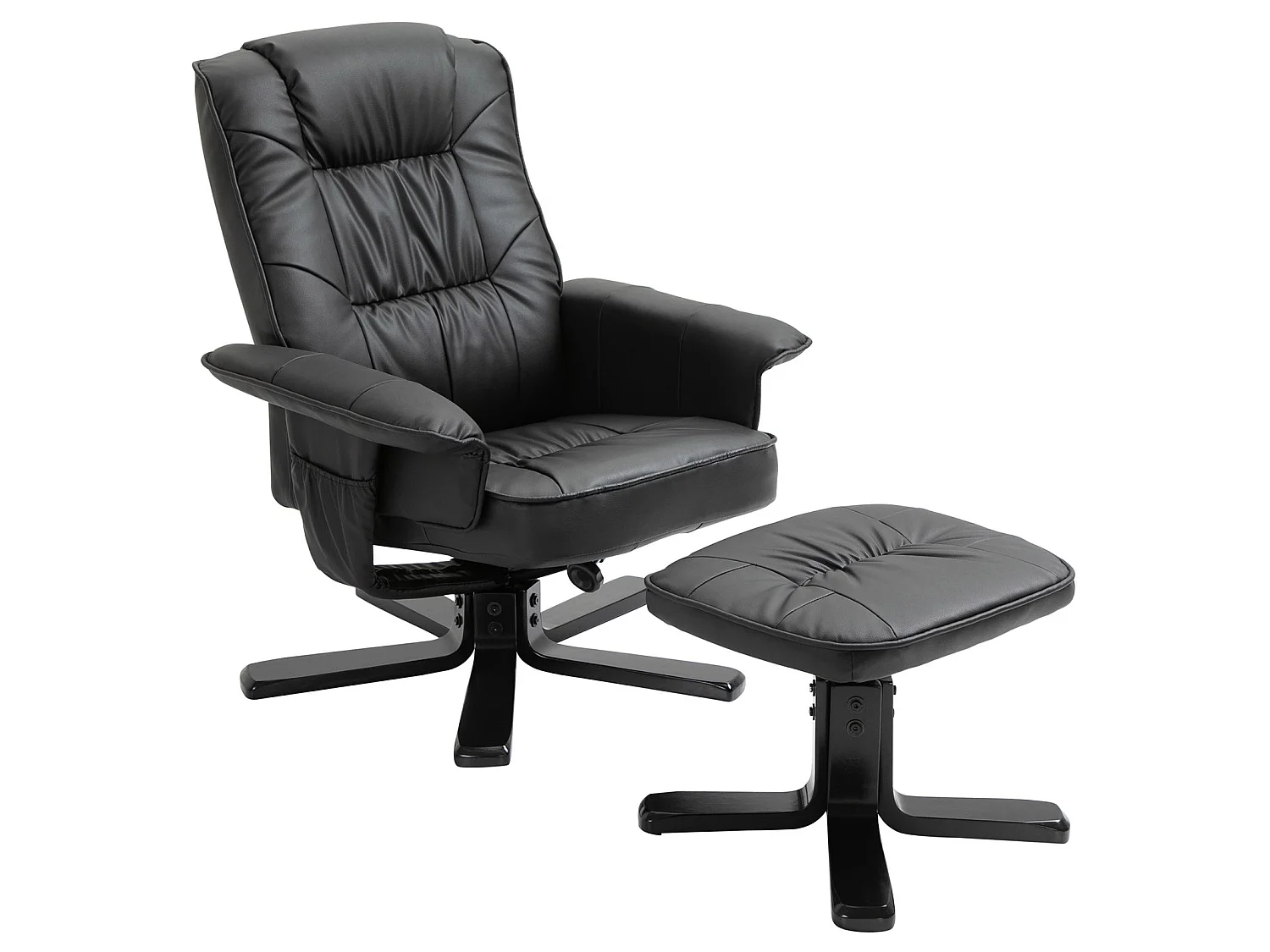 Fauteuil de relaxation CHARLY avec repose-pieds pouf siège pivotant dossier iinclinable en synthétique noir et pieds noir