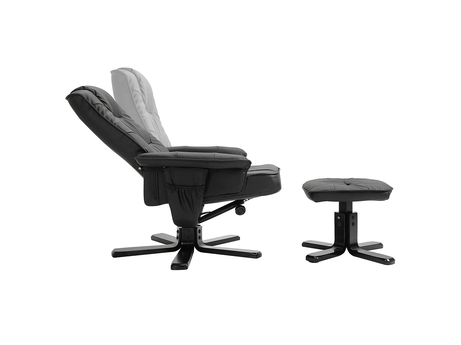 Fauteuil de relaxation CHARLY avec repose-pieds pouf siège pivotant dossier iinclinable en synthétique noir et pieds noir