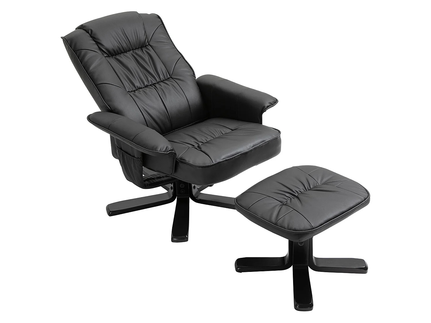 Fauteuil de relaxation CHARLY avec repose-pieds pouf siège pivotant dossier iinclinable en synthétique noir et pieds noir