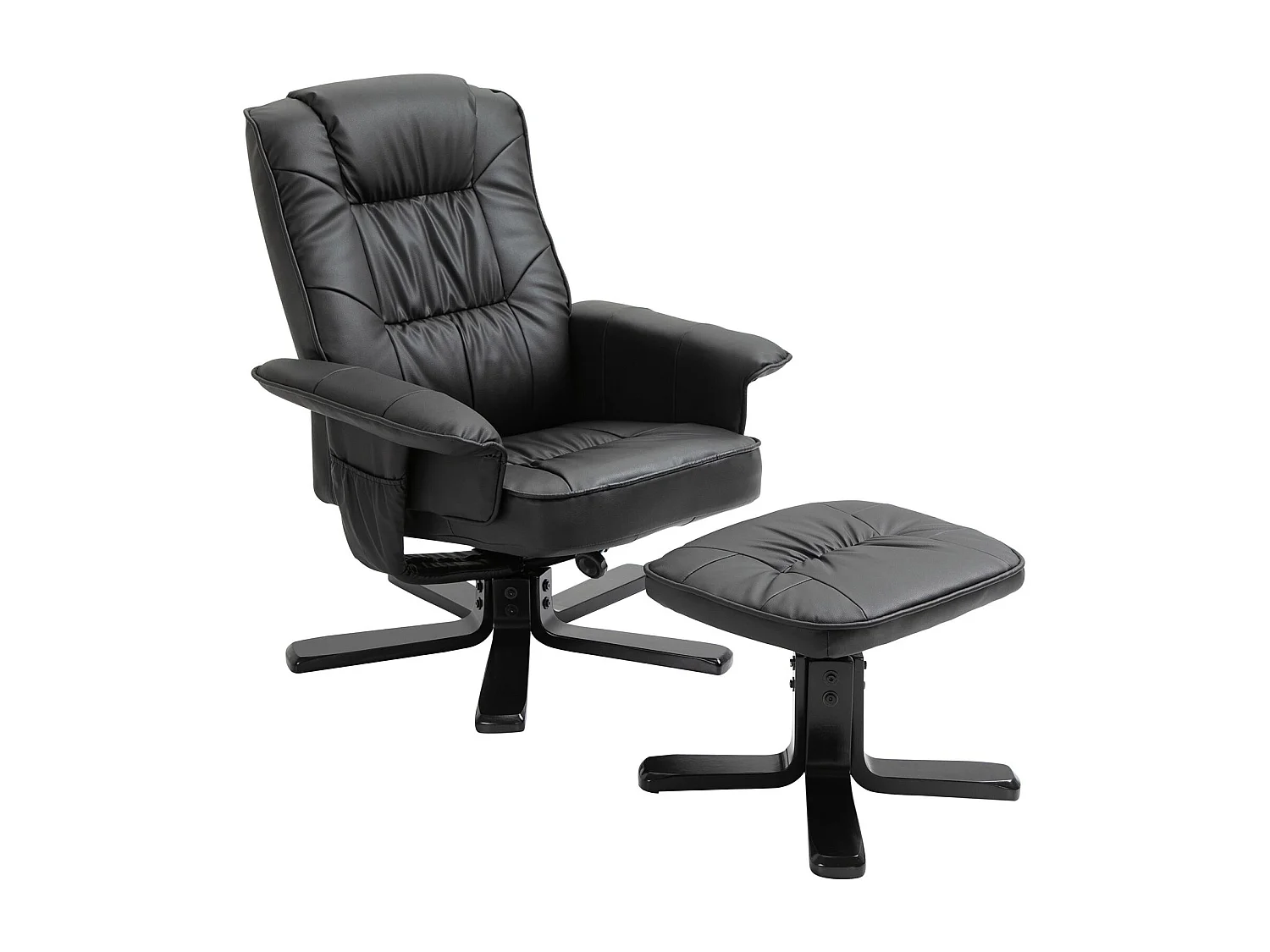 Fauteuil de relaxation CHARLY avec repose-pieds pouf siège pivotant dossier iinclinable en synthétique noir et pieds noir