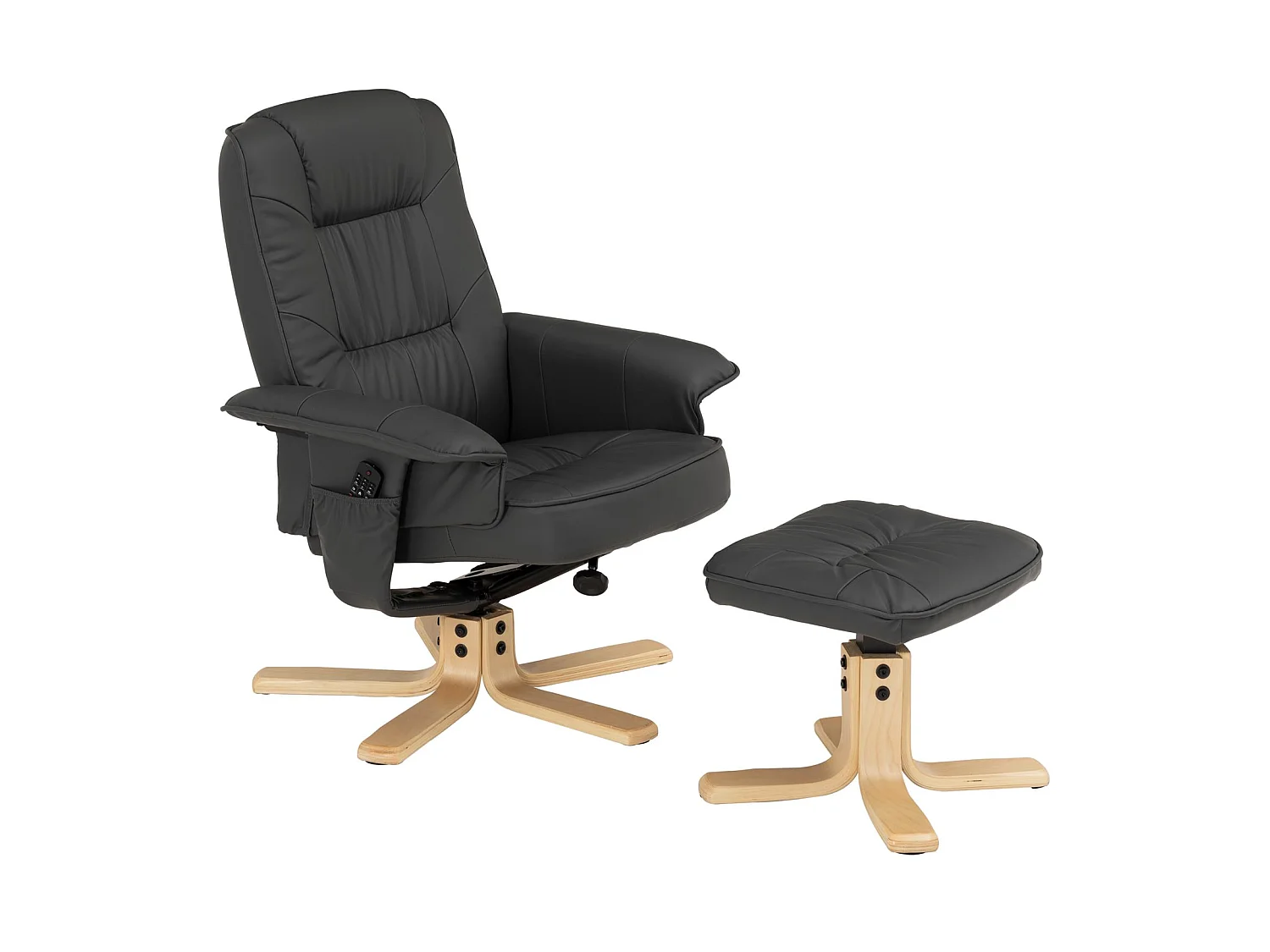 Fauteuil de relaxation CHARLY avec repose-pieds pouf siège pivotant dossier inclinable assise rembourrée relax, en synthétique gris