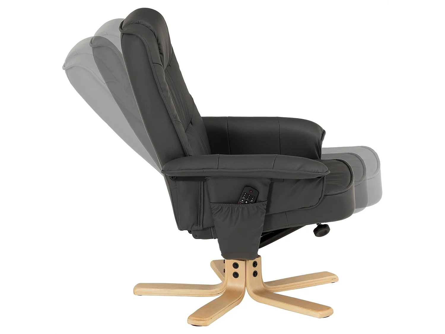 Fauteuil de relaxation CHARLY avec repose-pieds pouf siège pivotant dossier inclinable assise rembourrée relax, en synthétique gris