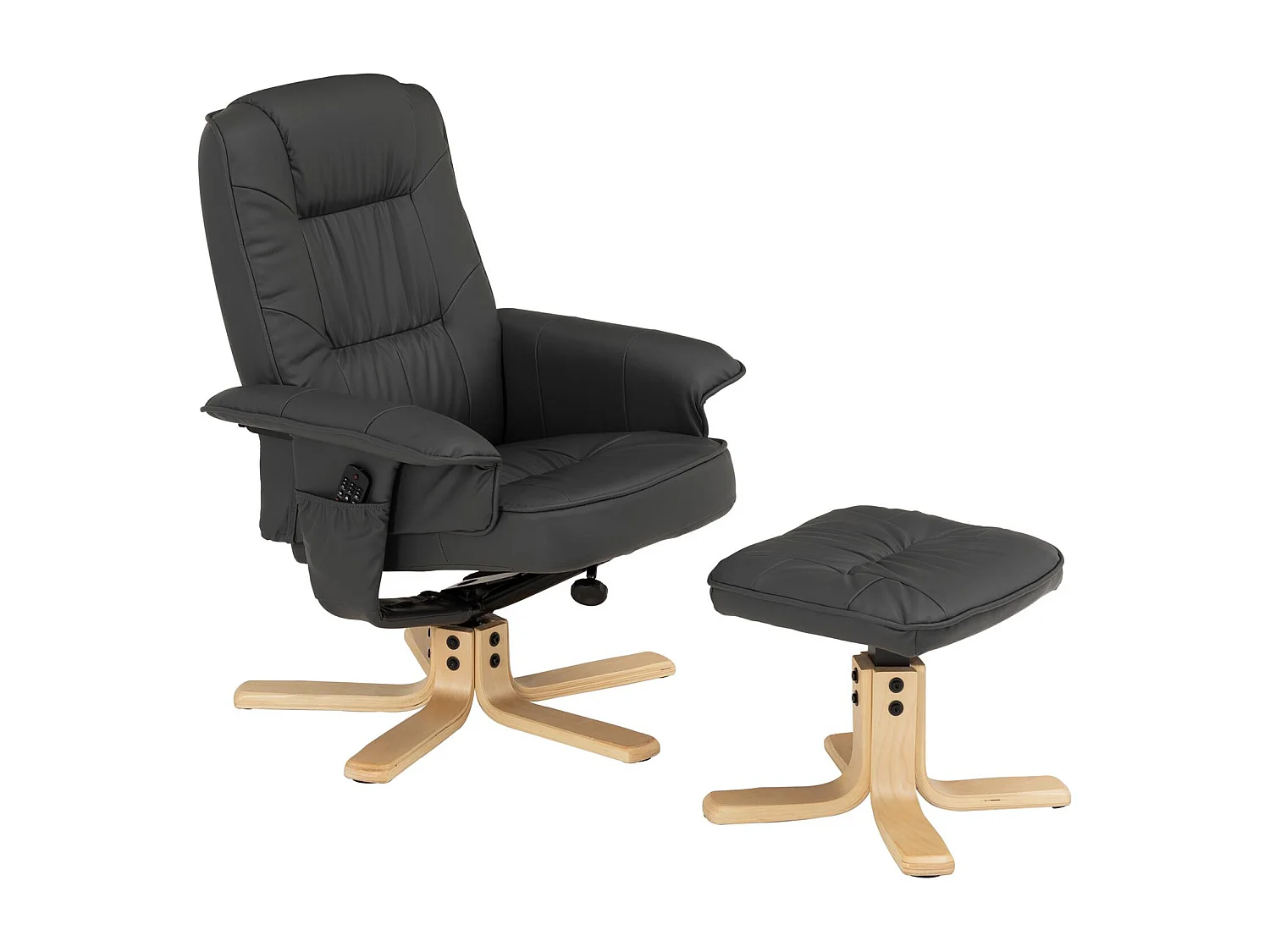 Fauteuil de relaxation CHARLY avec repose-pieds pouf siège pivotant dossier inclinable assise rembourrée relax, en synthétique gris