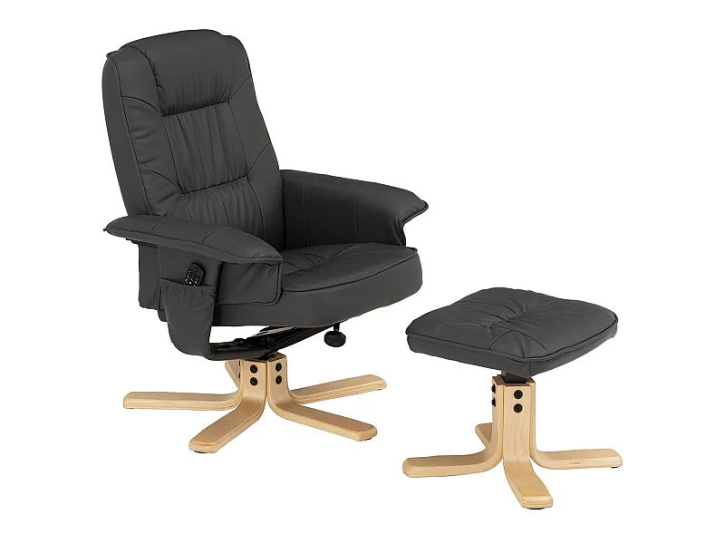 Fauteuil de relaxation CHARLY avec repose-pieds pouf siège pivotant dossier inclinable assise rembourrée relax, en synthétique gris