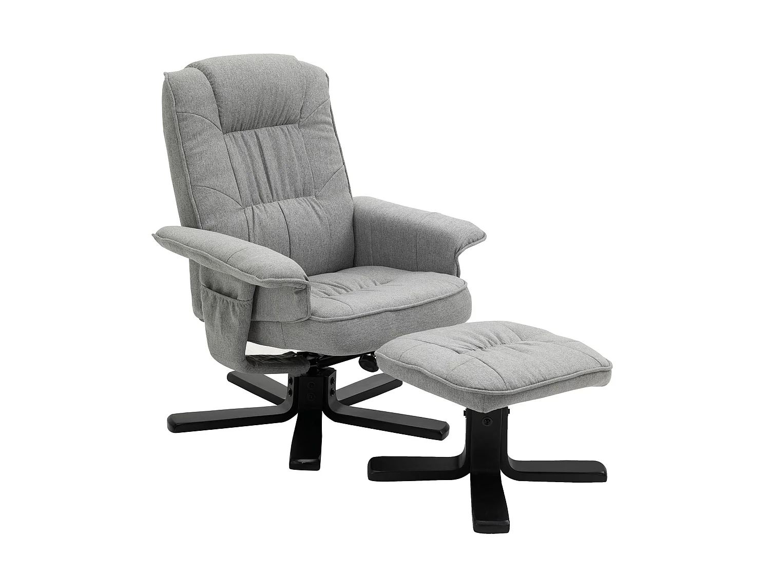 Fauteuil de relaxation CHARLY repose-pieds siège pivotant dossier inclinable assise rembourrée relax, en tissu gris et pieds noirs