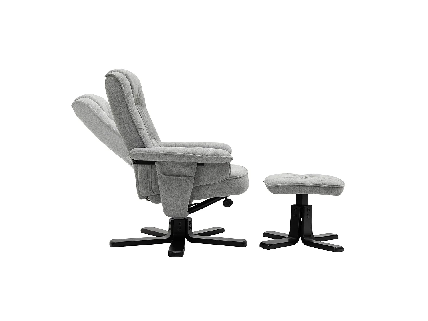 Fauteuil de relaxation CHARLY repose-pieds siège pivotant dossier inclinable assise rembourrée relax, en tissu gris et pieds noirs