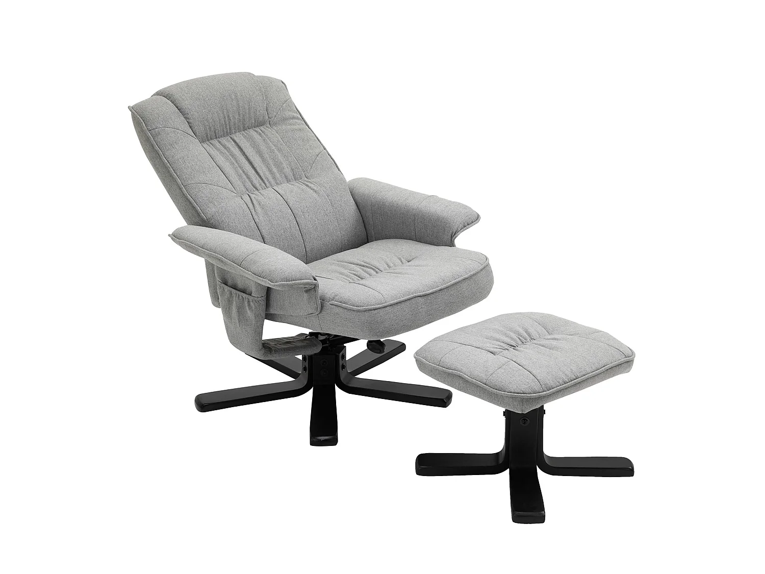 Fauteuil de relaxation CHARLY repose-pieds siège pivotant dossier inclinable assise rembourrée relax, en tissu gris et pieds noirs