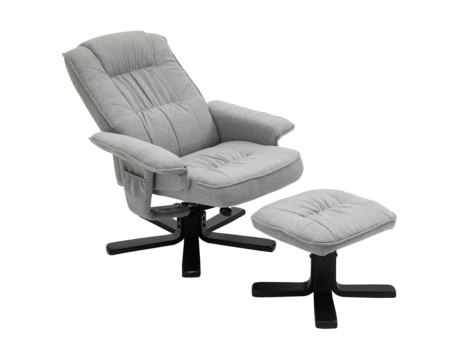 Fauteuil de relaxation CHARLY repose-pieds siège pivotant dossier inclinable assise rembourrée relax, en tissu gris et pieds noirs