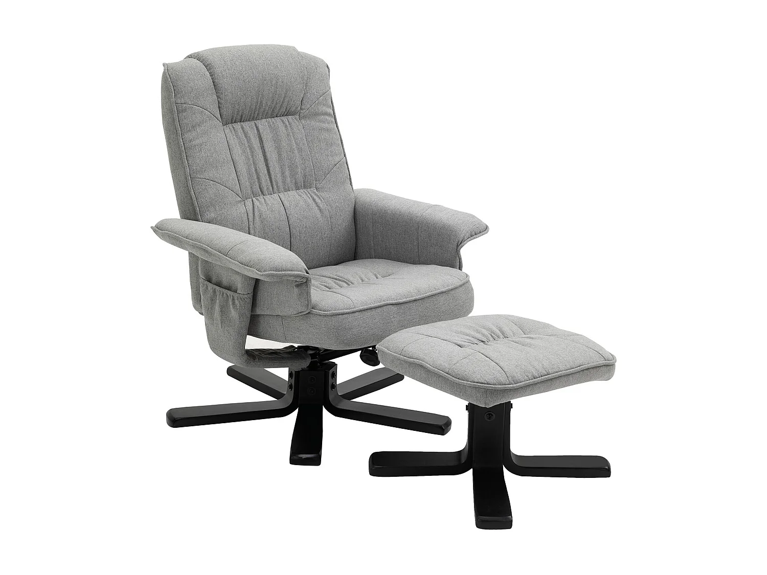 Fauteuil de relaxation CHARLY repose-pieds siège pivotant dossier inclinable assise rembourrée relax, en tissu gris et pieds noirs