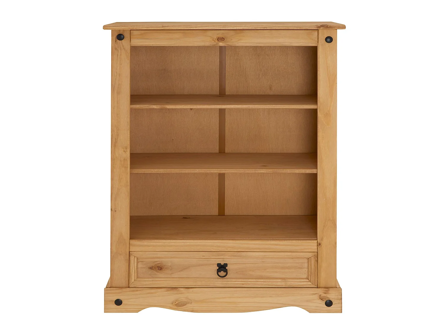 Bibliothèque SALSA étagère en bois style mexicain avec 2 tablettes et 1 tiroir, en pin massif finition teintée/cirée