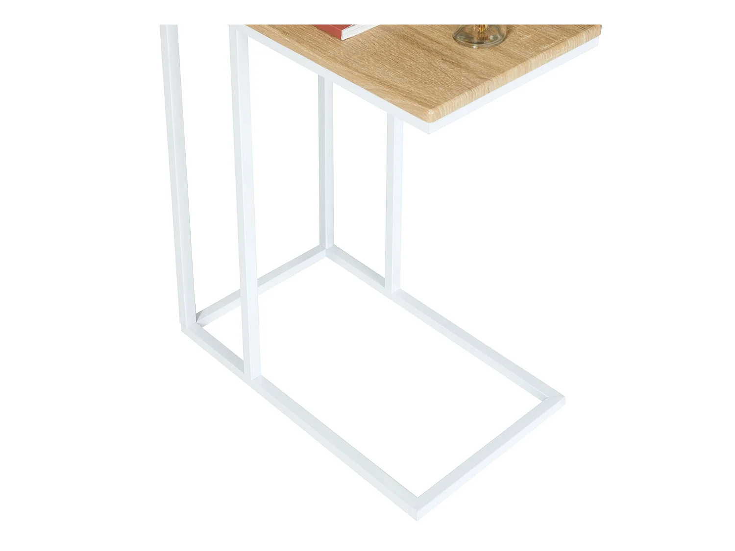 Bout de canapé DEBORA table d'appoint table à café table basse de salon cadre en métal blanc plateau en MDF décor chêne sonoma