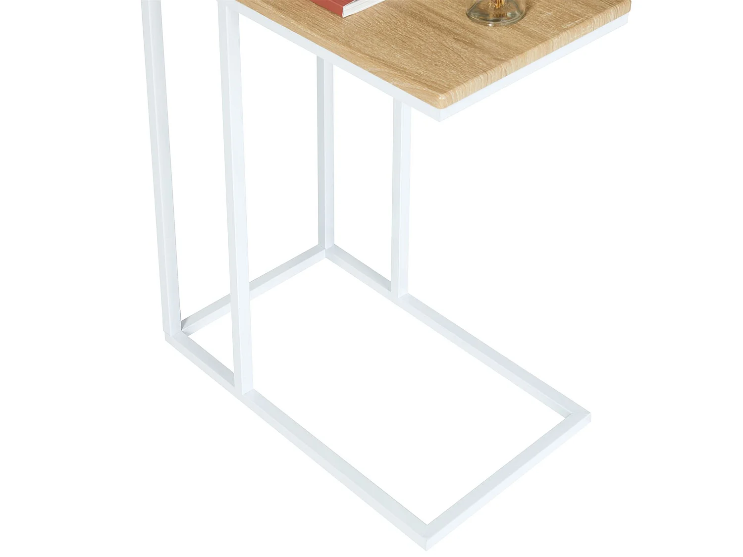 Bout de canapé DEBORA table d'appoint table à café table basse de salon cadre en métal blanc plateau en MDF décor chêne sonoma