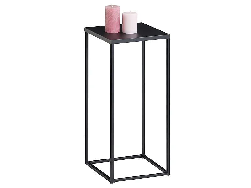 Table d'appoint FLORA sellette bout de canapé style industriel, plateau carré de 30 x 30 cm et structure en métal de coloris noir